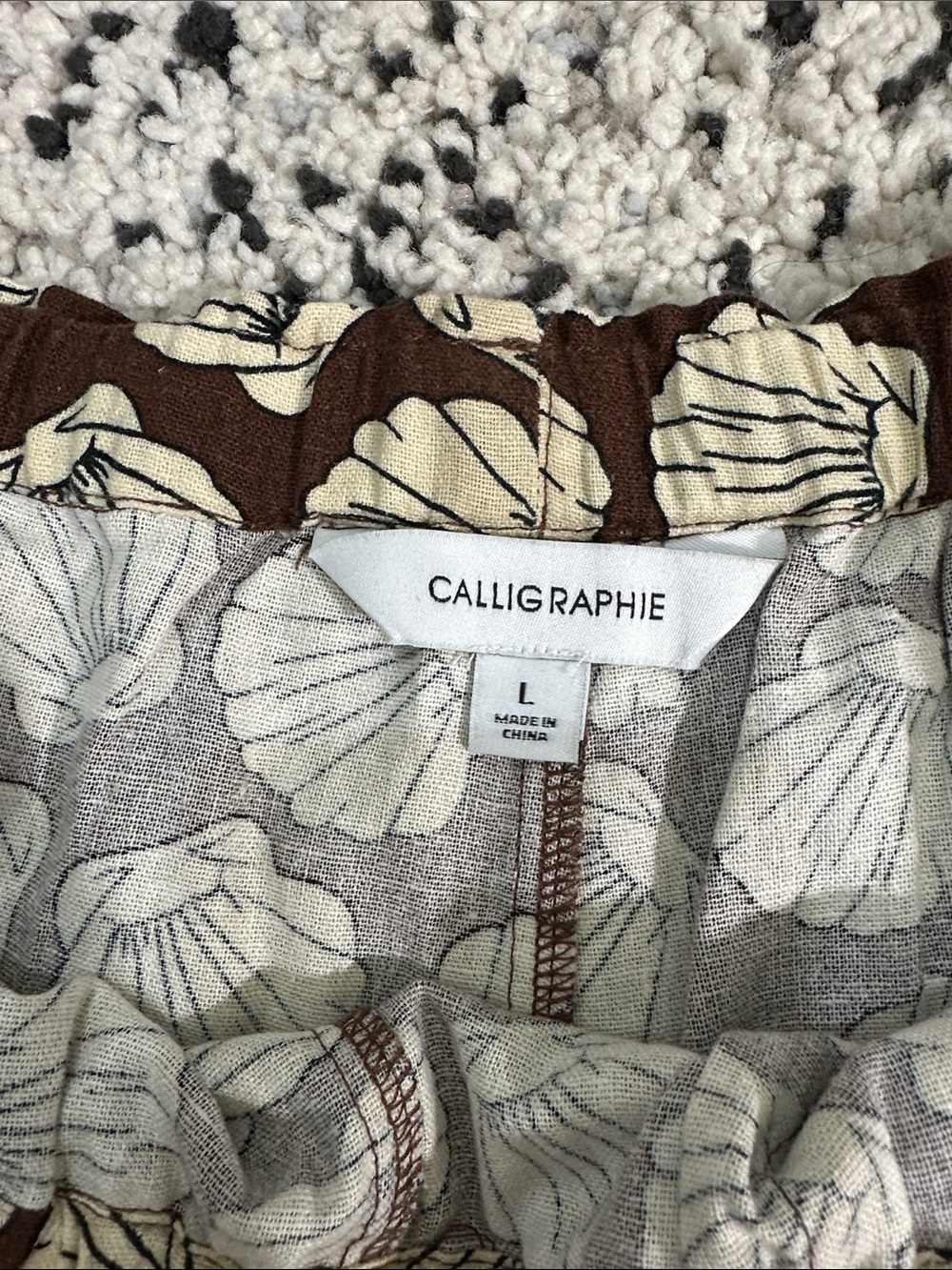 Wide-Leg Shell Print Pants in Brown size L Linen blend - Picture 3 of 6